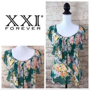 Forever 21 Floral Ruffled Sleeveless Blouse